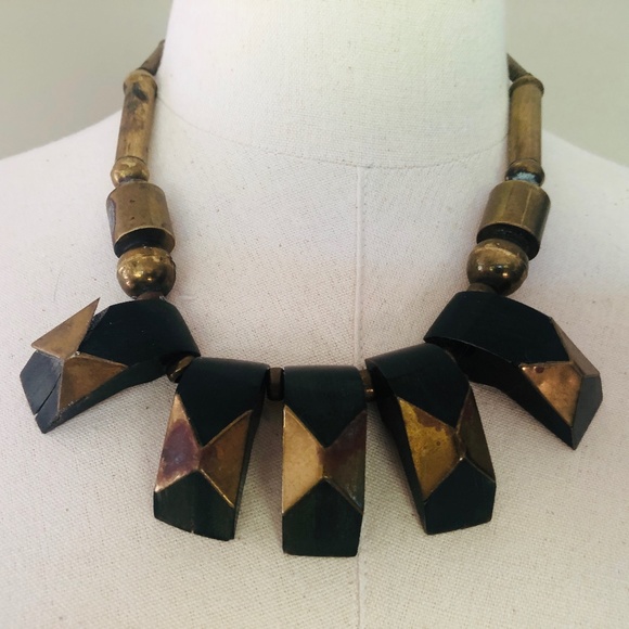 Wood Metal Copper Tone Necklace - Picture 1 of 5